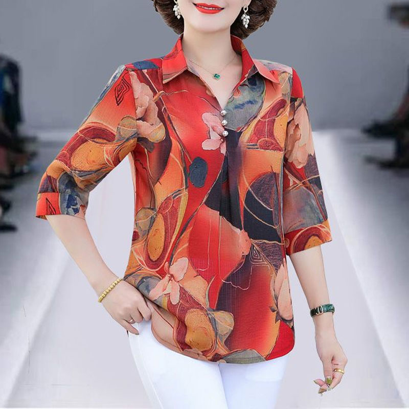 Summer Clothing For 60 Year Old Woman - Summer Vintage Floral Printed Shirt Women's