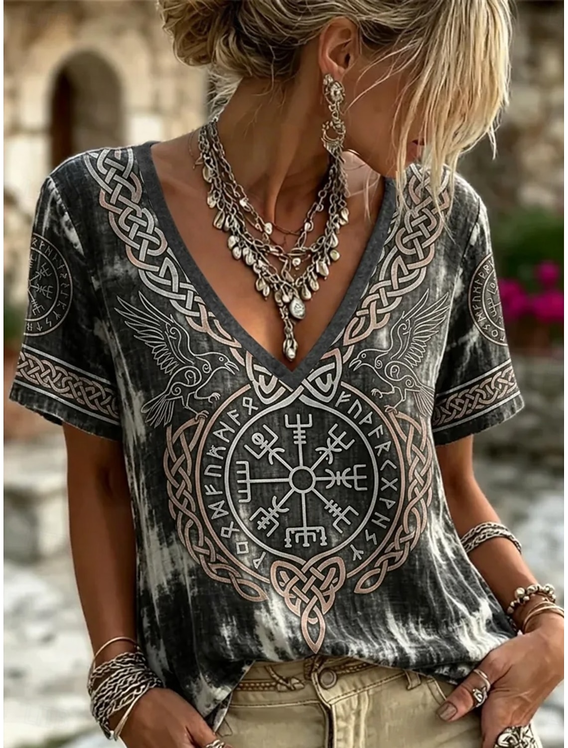 Summer Viking Clothing - Women V Neck Short Sleeve T-shirt