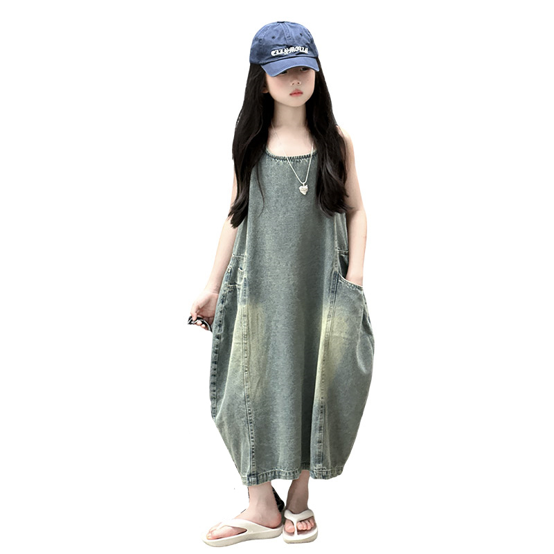 Summer Kids Clothing - Vintage Blue Children Girls High Quality