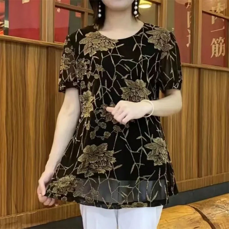 New Floral Bright silk Gauze p - đánh giá và giá Summer Clothing For 60 Year Old Woman