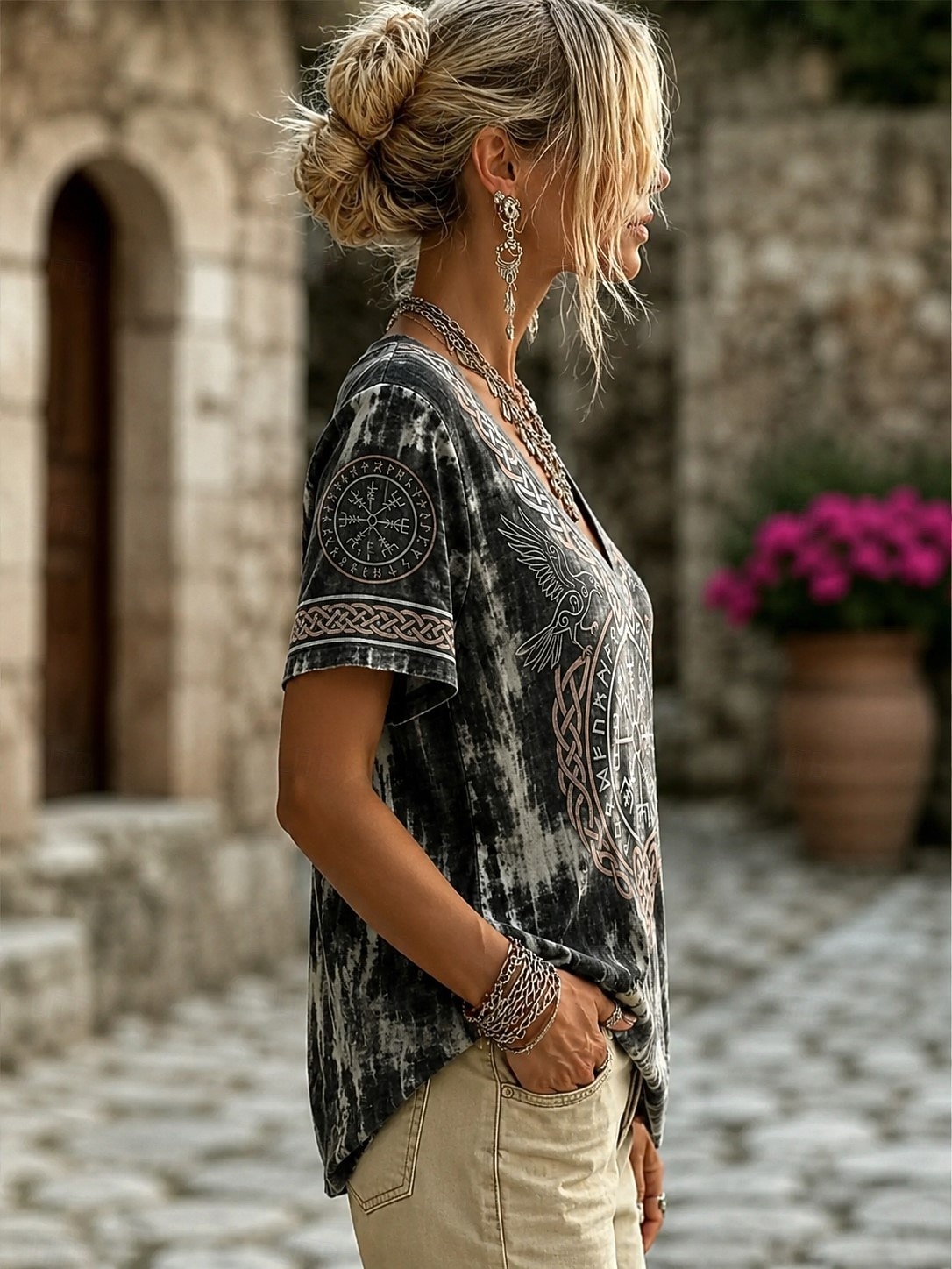 Women V Neck Short Sleeve T-sh - đánh giá và giá Summer Viking Clothing