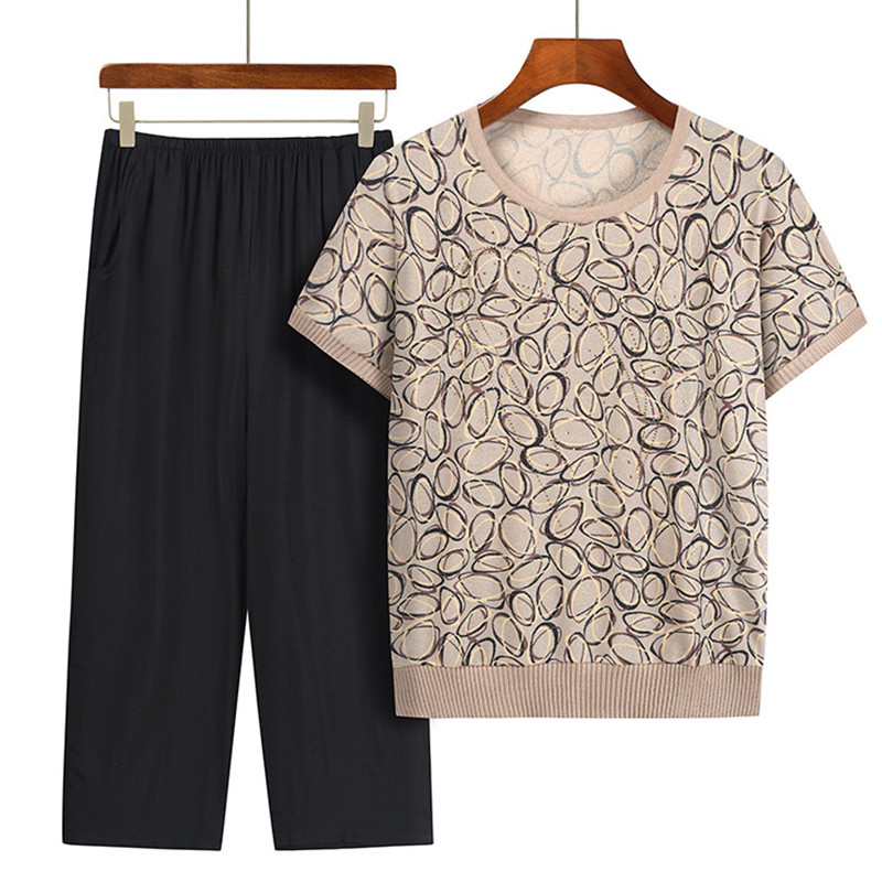 Casual Summer Grandma Two-Piec - đánh giá và giá Summer Clothing For 60 Year Old Woman