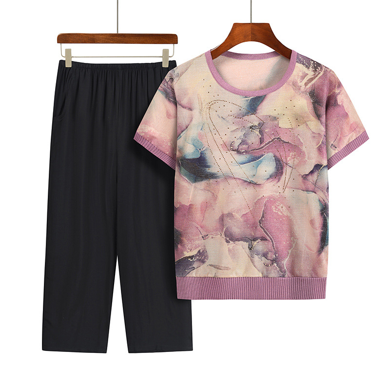 Casual Summer Grandma Two-Piec - đánh giá và giá Summer Clothing For 60 Year Old Woman