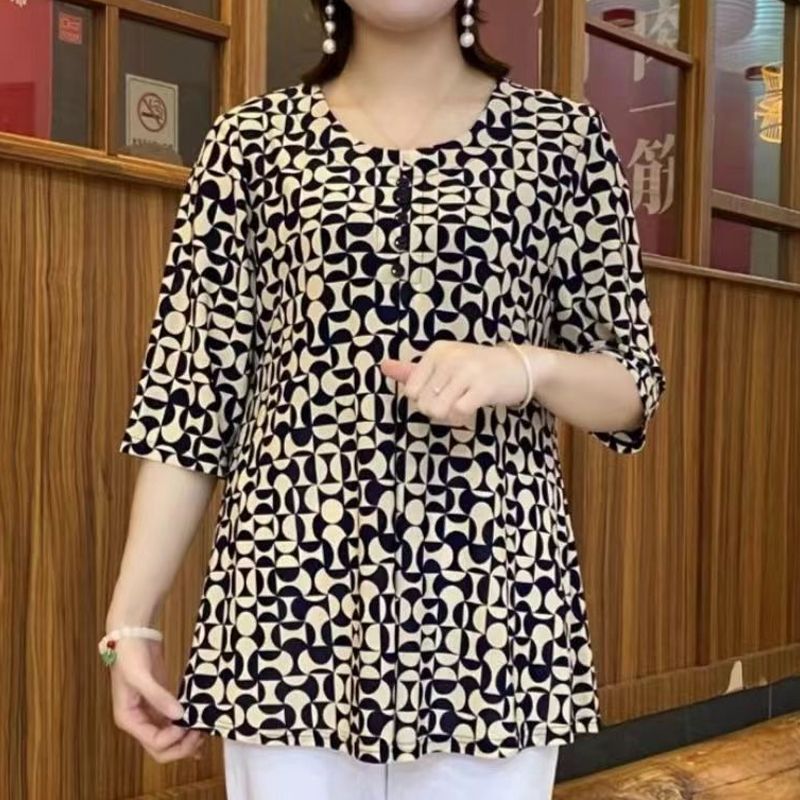 Vintage Printed T-shirt Casual - đánh giá và giá Summer Clothing For 60 Year Old Woman