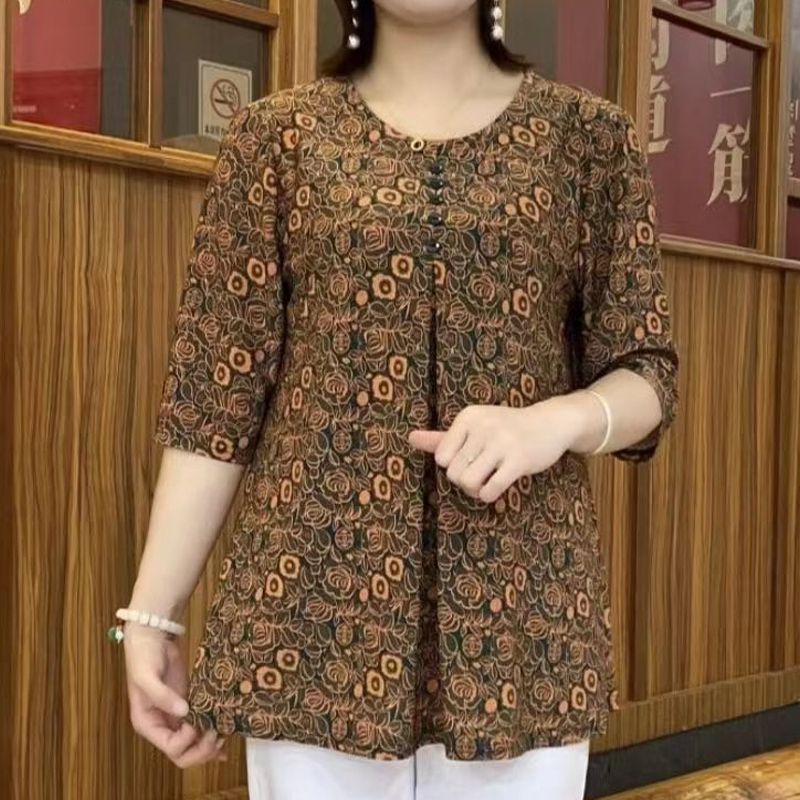 Vintage Printed T-shirt Casual - đánh giá và giá Summer Clothing For 60 Year Old Woman